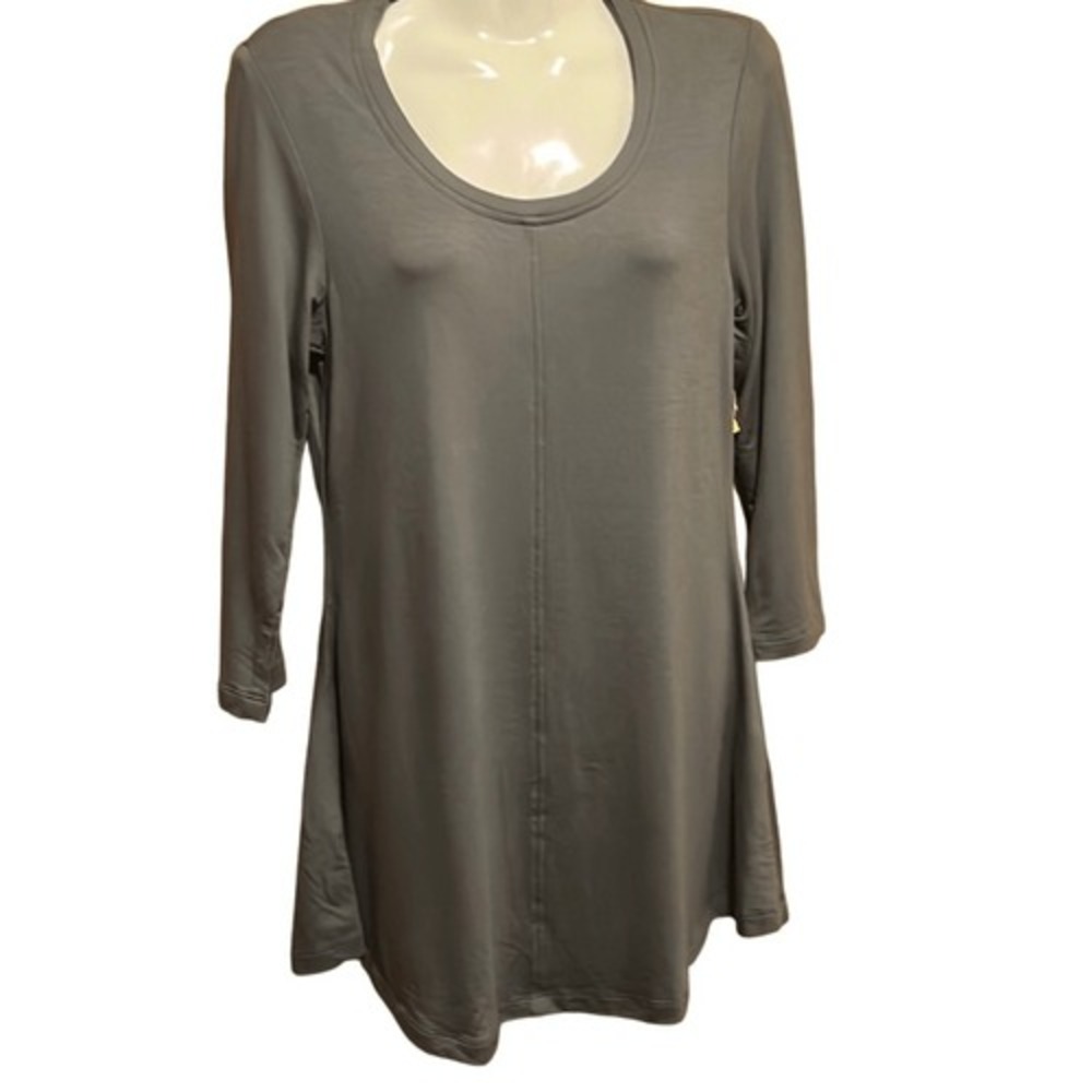 Flax In Motion Top Size XS Gray U Neck Tunic 3/4 Sleeve Oversized Lagenlook NWT
